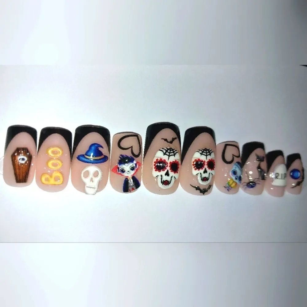 Hand crafted custom print 10pc short acrylic press on nails sz medium